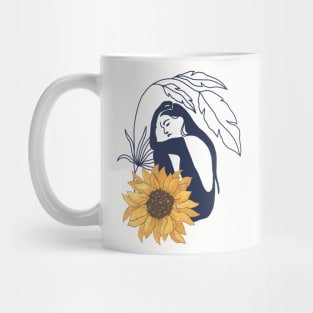 Sunflower Women Illustrations Mug